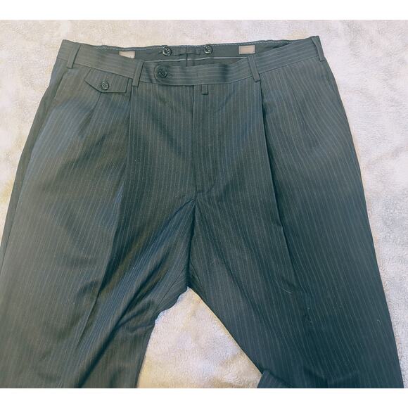 Mens Navy Pinstripe Dress Trouser Pants Blokecore Suspender Buttons Dapper 38R - Picture 3 of 7